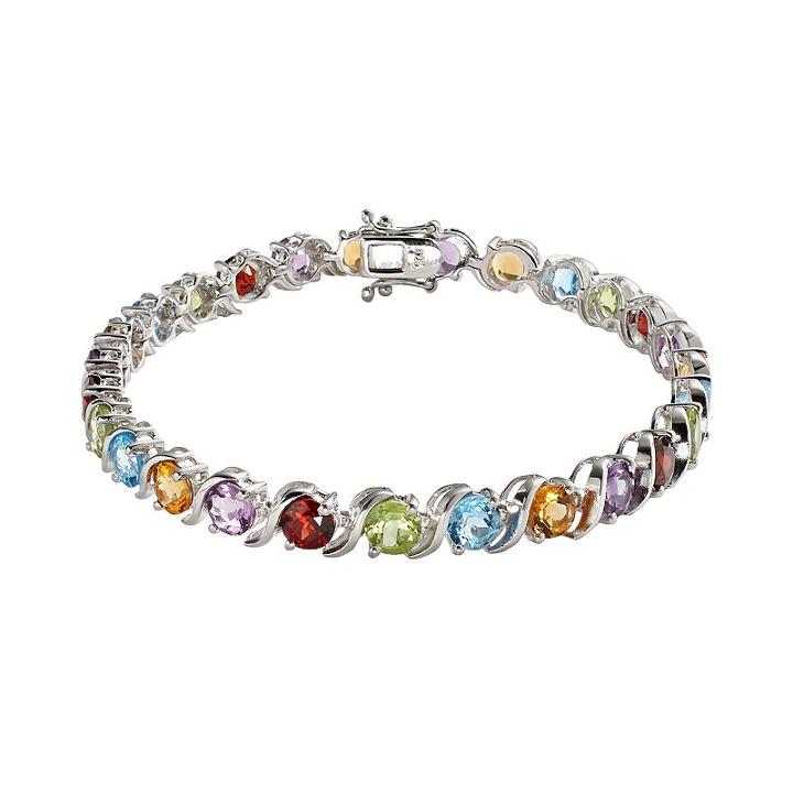 Sterling Silver Gemstone Bracelet, Women's, Size: 7.5, Multicolor