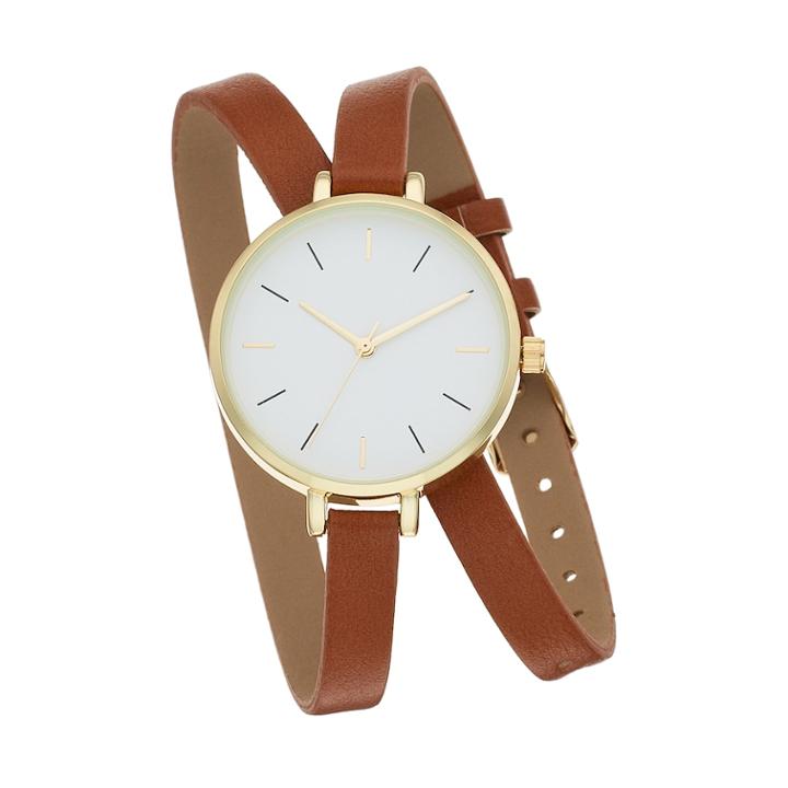 Women's Slim Band Double Wrap Watch, Size: Medium, Brown