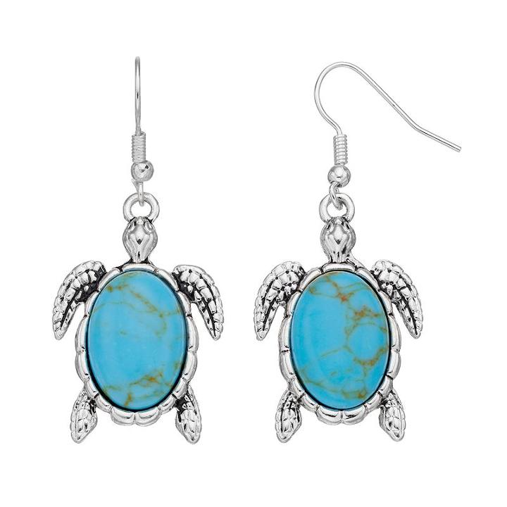 Simulated Turquoise Turtle Nickel Free Drop Earrings, Women's, Turq/aqua