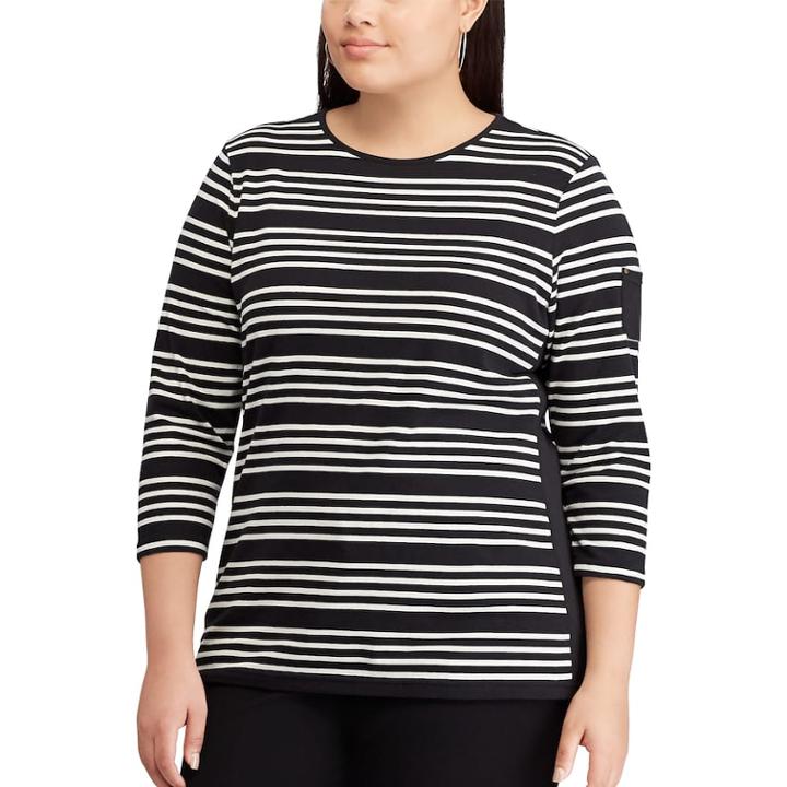 Plus Size Chaps Stripe Top, Women's, Size: 2xl, Black