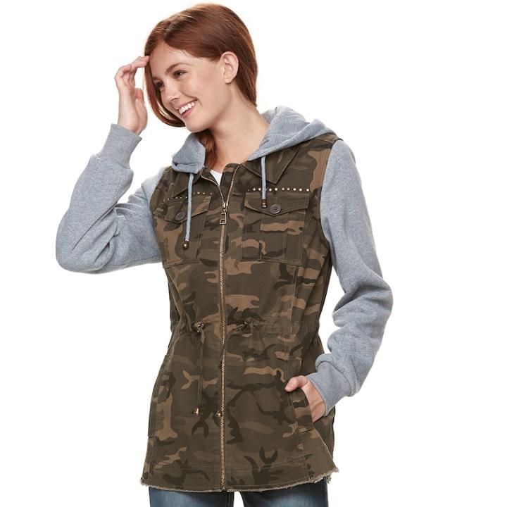 Madden Nyc Juniors' Camo Knit-sleeve Jacket, Teens, Size: Medium, Dark Brown