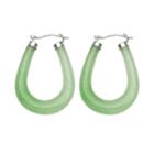 Sterling Silver Jade U-hoop Earrings, Women's, Green