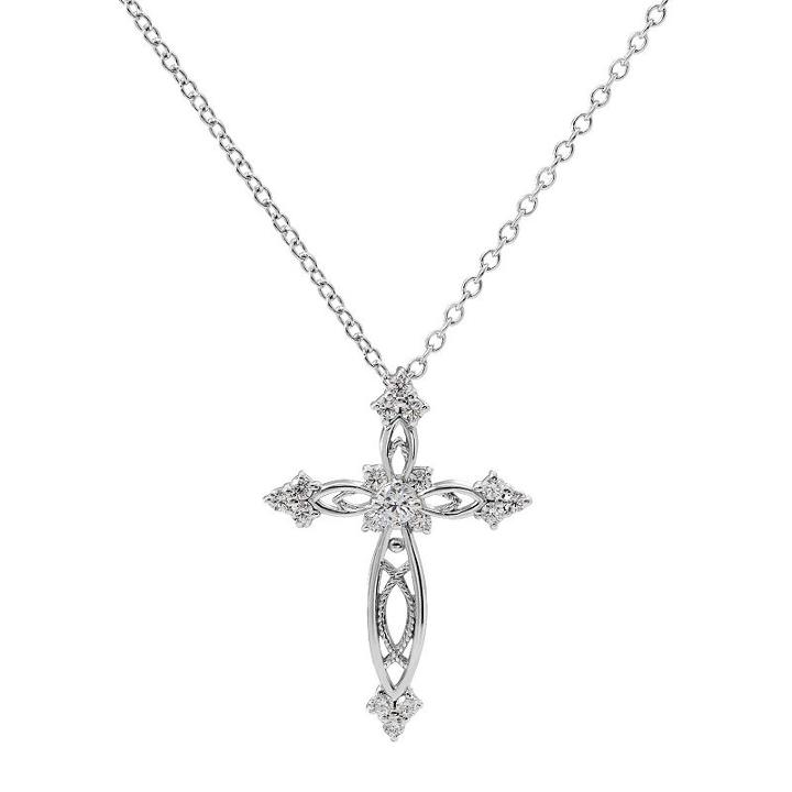 Hallmark Sterling Silver Cubic Zirconia Cross Pendant Necklace, Women's, Size: 18, White