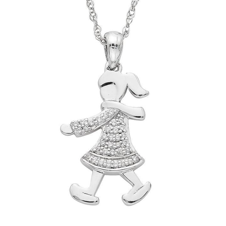 Charming Moments Sterling Silver 1/10 Carat T.w. Diamond Girl With Scarf Pendant Necklace, Size: 18, White