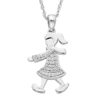 Charming Moments Sterling Silver 1/10 Carat T.w. Diamond Girl With Scarf Pendant Necklace, Size: 18, White