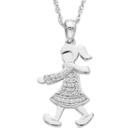 Charming Moments Sterling Silver 1/10 Carat T.w. Diamond Girl With Scarf Pendant Necklace, Size: 18, White