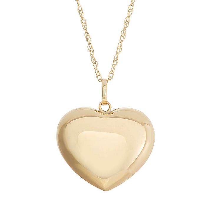 14k Gold Puffed Heart Pendant Necklace, Women's, Size: 18, Yellow