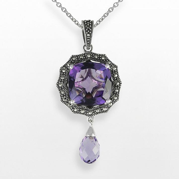 Lavish By Tjm Sterling Silver Lab-created Quartz Circle Pendant - Made With Swarovski Marcasite, Women's, Size: 18, Purple
