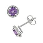 Stella Grace 10k White Gold Amethyst And Diamond Accent Frame Stud Earrings, Women's, Purple