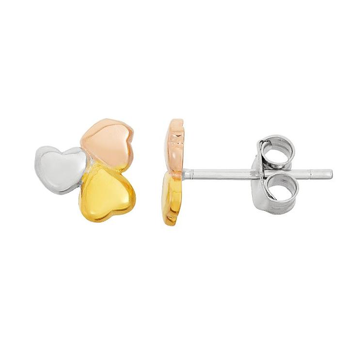 Junior Jewels Kids' Tri-tone Sterling Silver Heart Stud Earrings, Women's, Multicolor
