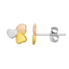 Junior Jewels Kids' Tri-tone Sterling Silver Heart Stud Earrings, Women's, Multicolor