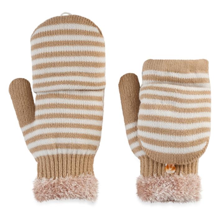 Sonoma Goods For Life&trade; Women's Striped Convertible Flip-top Mittens, Beig/green (beig/khaki)