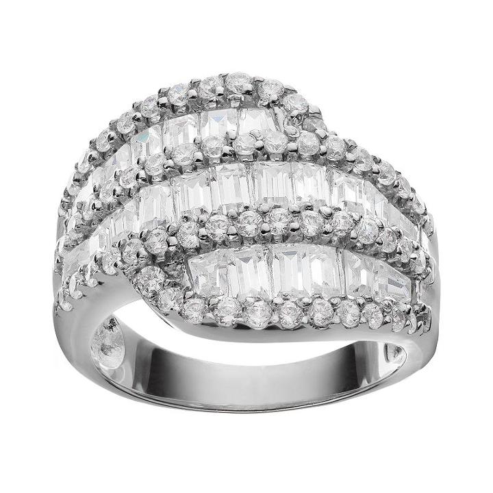 Sophie Miller Tapered Cubic Zirconia Baguette Sterling Silver Ring, Women's, Size: 6, White