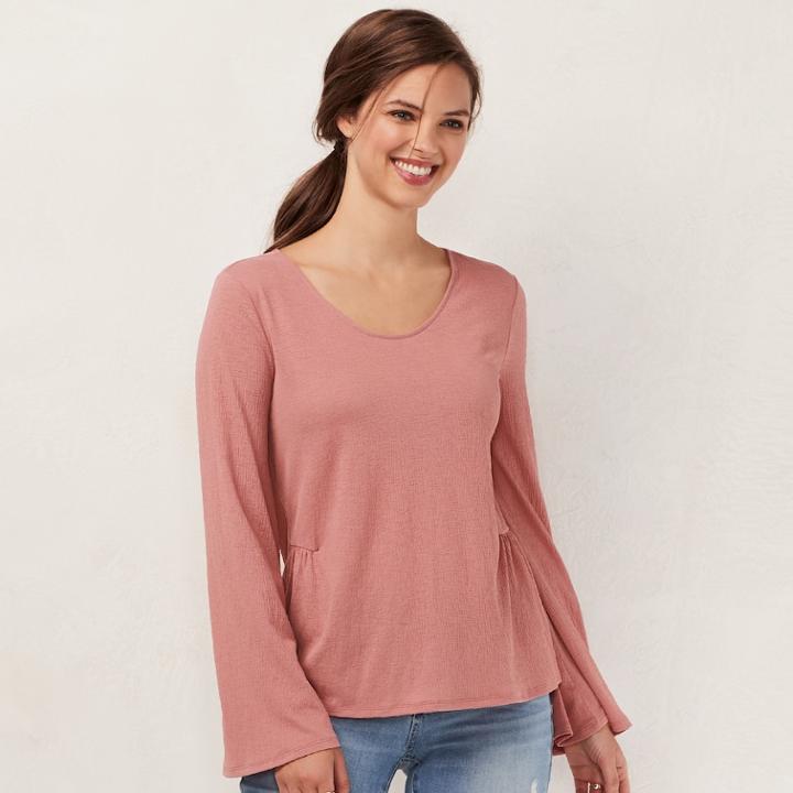 Women's Lc Lauren Conrad Flare-sleeve Top, Size: Xl, Med Pink
