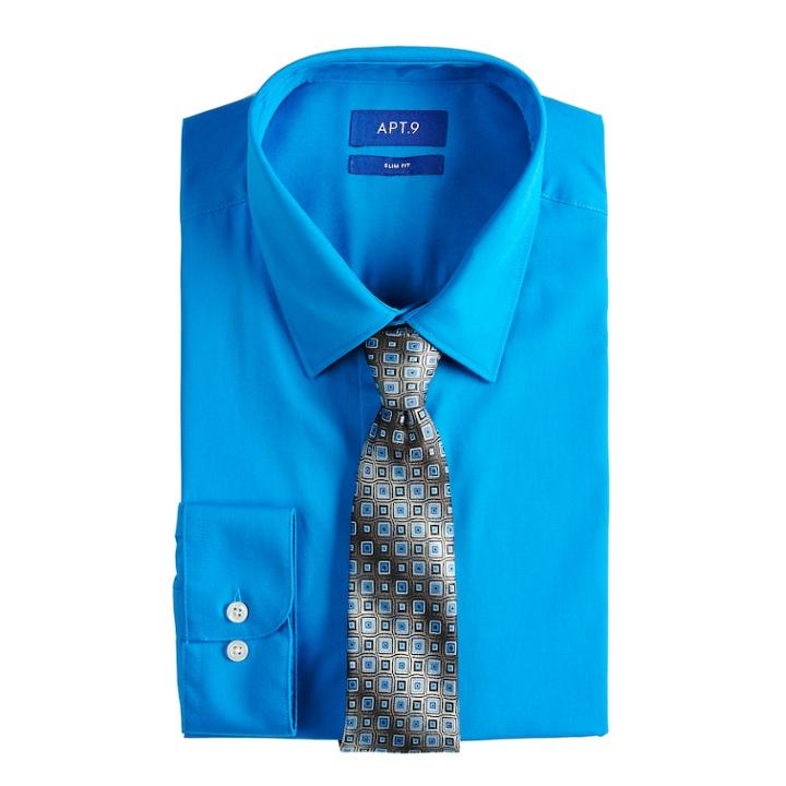 Men's Apt. 9&reg; Slim-fit Dress Shirt & Tie Set, Size: L-34/35, Blue