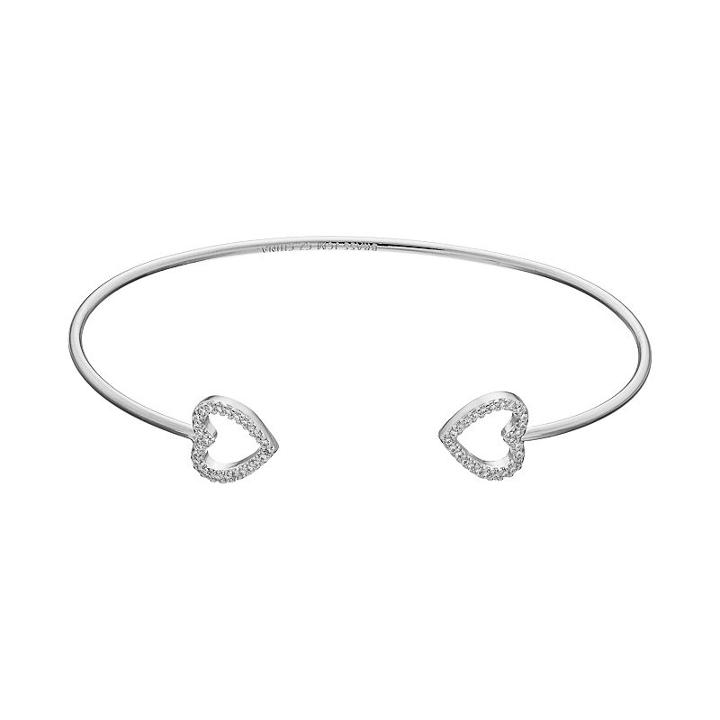 Fleur Cubic Zirconia Heart Cuff Bracelet, Women's, Grey