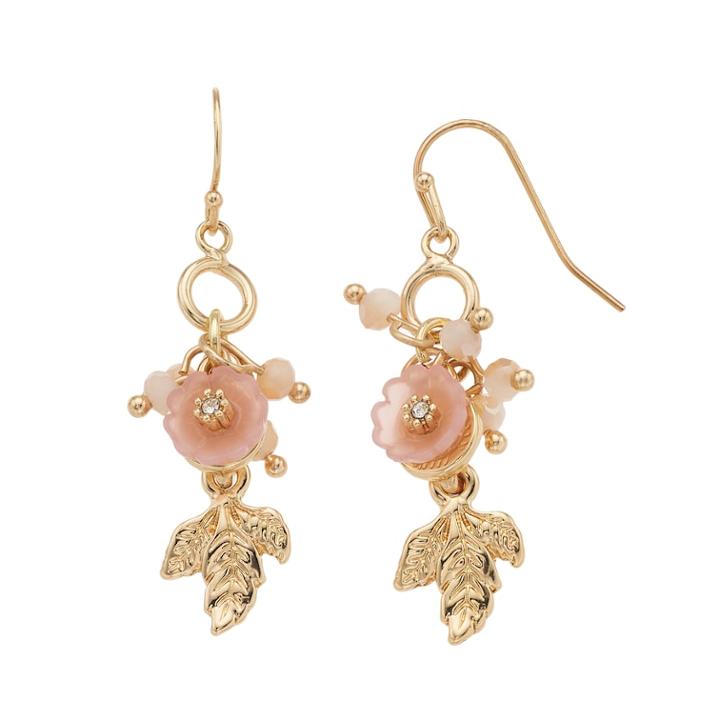 Lc Lauren Conrad Pink Flower Nickel Free Cluster Drop Earrings, Women's