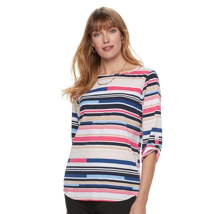 Women's Croft & Barrow&reg; Print Roll-tab Top, Size: Xl, Dark Blue