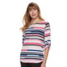 Women's Croft & Barrow&reg; Print Roll-tab Top, Size: Xl, Dark Blue