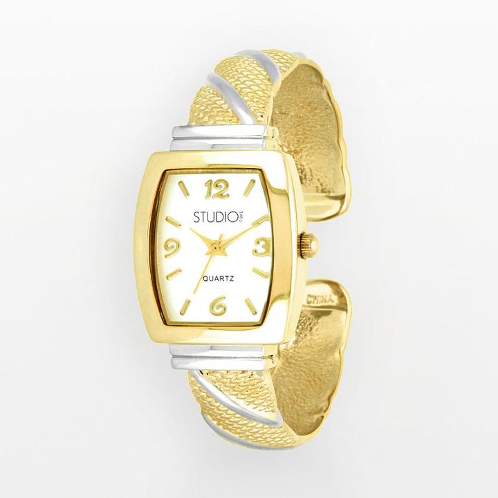 Studio Time Women's Two Tone Striped Cuff Watch, Size: Small, Multicolor