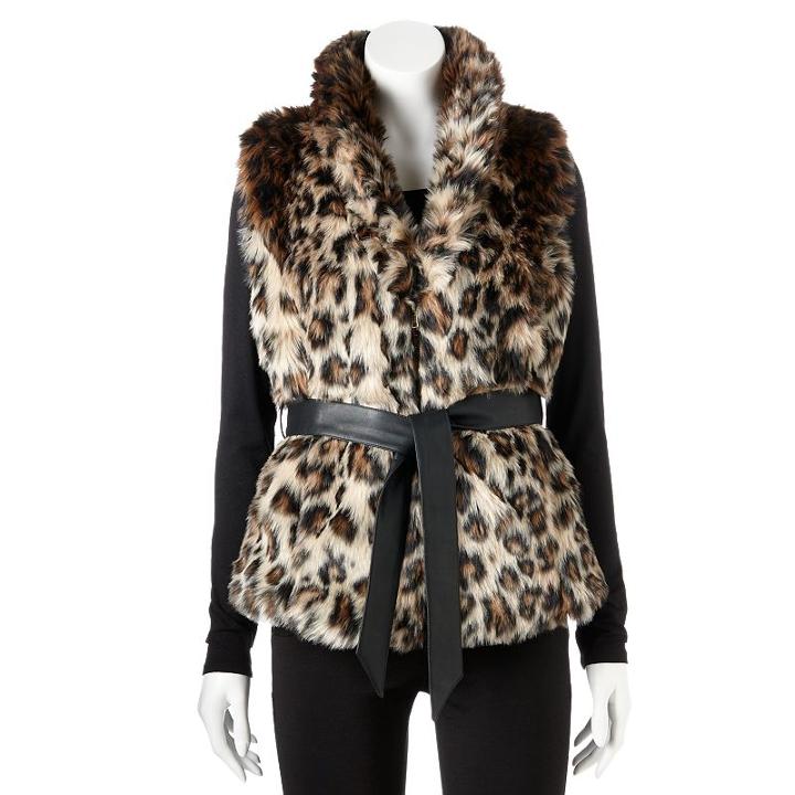 Women's Excelled Leopard Faux-fur Vest, Size: Large, Multicolor