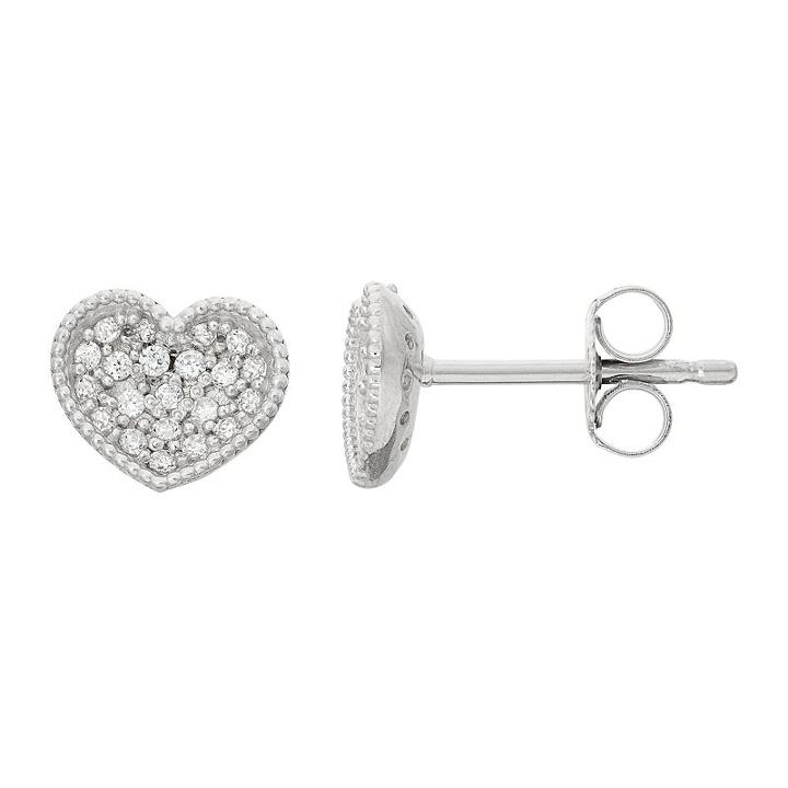 Junior Jewels Kids' Sterling Silver Cubic Zirconia Heart Stud Earrings, Women's, White
