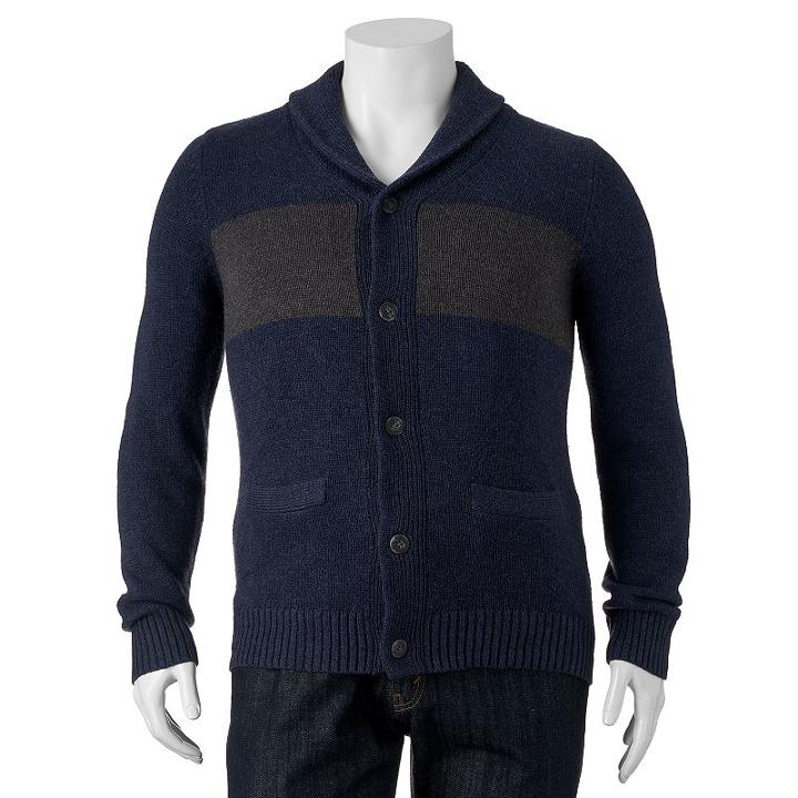 Big & Tall Sonoma Goods For Life&trade; Classic-fit Chest-striped Shawl-collar Sweater, Men's, Size: 3xb, Dark Blue
