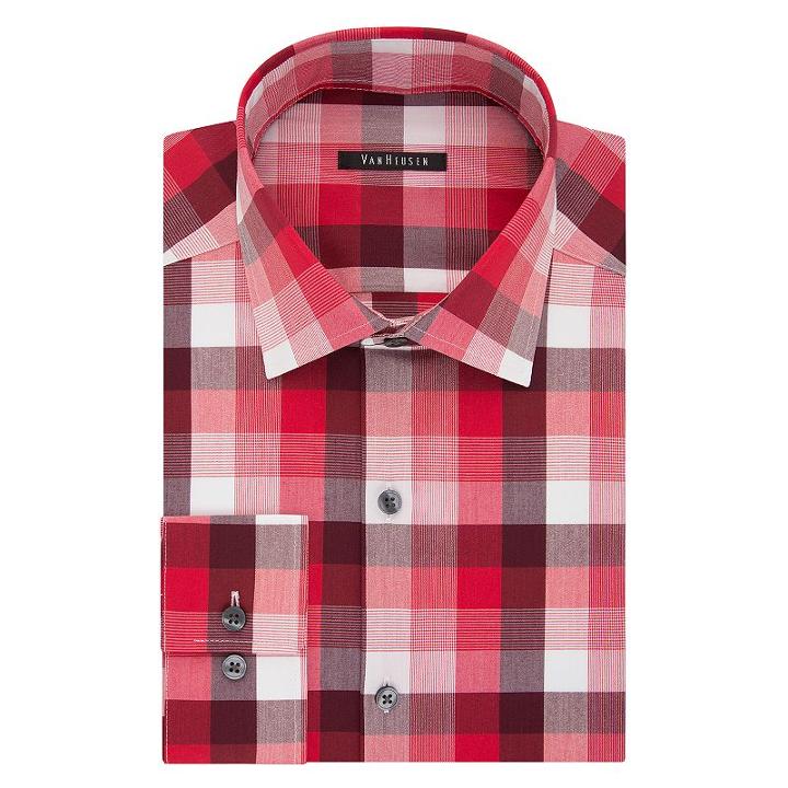 Men's Van Heusen Slim-fit Patterned Flex Collar Dress Shirt, Size: 18-34/35, Red