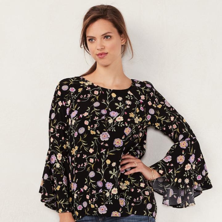 Women's Lc Lauren Conrad Bell-sleeve Top, Size: Small, Oxford