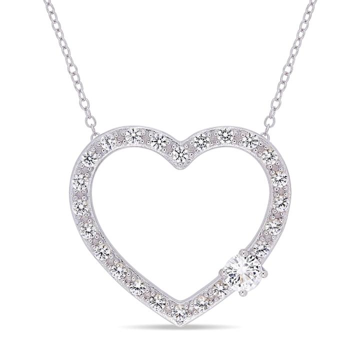 Stella Grace Sterling Silver Lab-created White Sapphire Heart Pendant, Women's, Size: 17