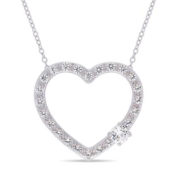 Stella Grace Sterling Silver Lab-created White Sapphire Heart Pendant, Women's, Size: 17