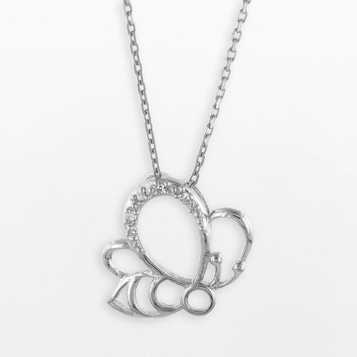 Sterling Silver Diamond Accent Bee Pendant, Women's, Size: 18, Grey