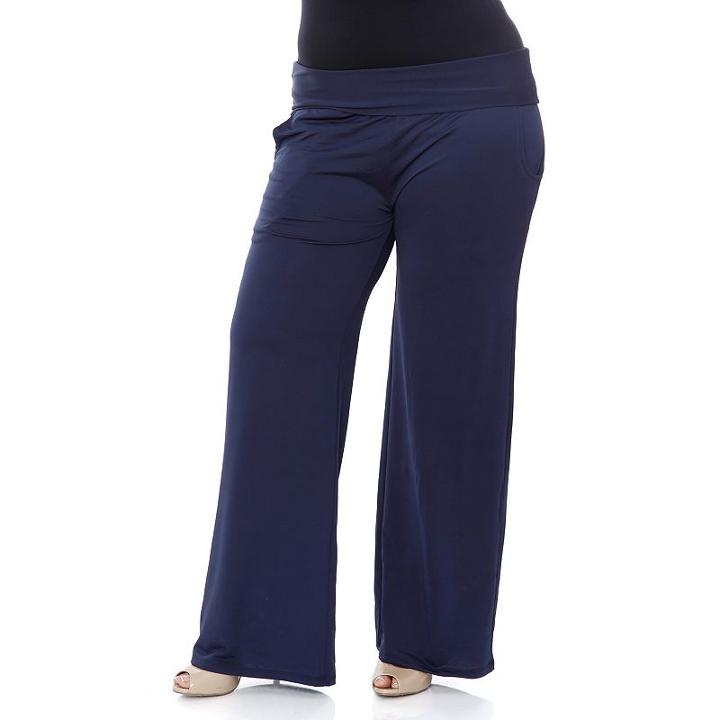 Plus Size White Mark Solid Palazzo Pants, Women's, Size: 3xl, Blue (navy)