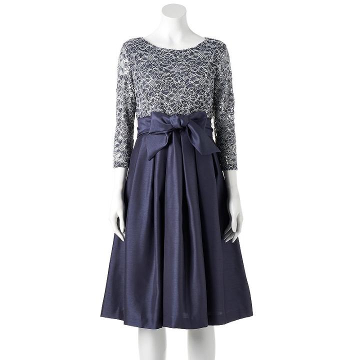 Women's Jessica Howard Lace Taffeta Fit & Flare Dress, Size: 12, Silver