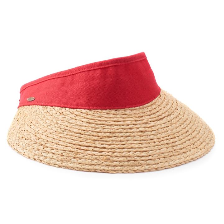 Woven Raffia Visor, Women's, Orange