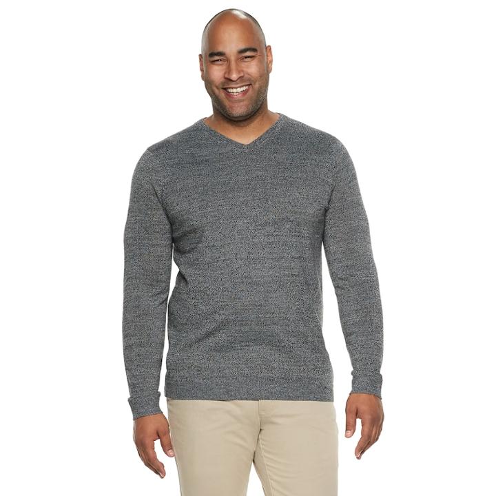 Big & Tall Apt. 9&reg; Modern-fit Wool-blend Merino V-neck Sweater, Men's, Size: Xl Tall, Med Grey