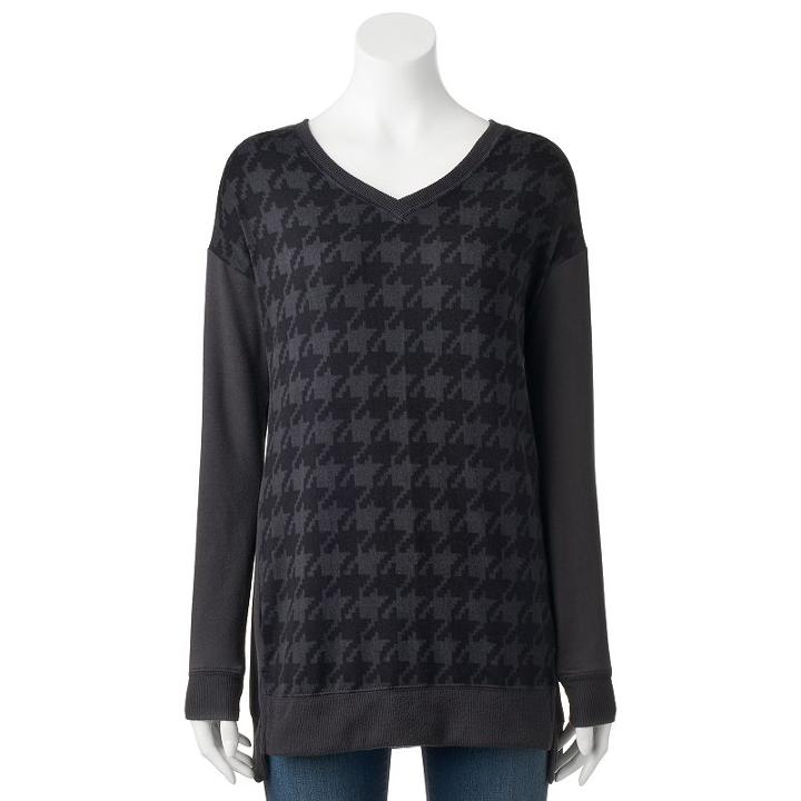 Women's French Laundry Houndstooth High-low Hem Tunic, Size: Large, Dark Grey