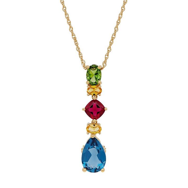 David Tutera 14k Gold Over Silver Simulated Gemstone Linear Drop Pendant, Women's, Size: 18, Blue
