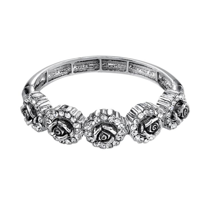 1928 Silver Tone Rose Hinge Bracelet, Women's, Size: 7, Grey