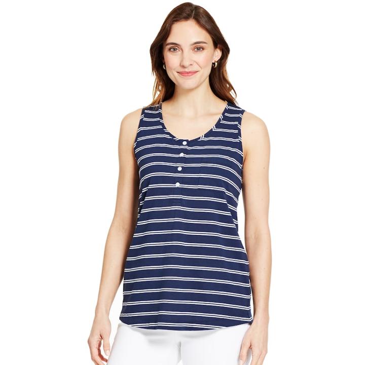 Women's Izod Striped Henley Tank, Size: Small, Blue (navy)