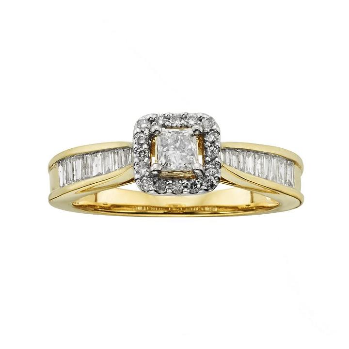 Princess-cut Igl Certified Diamond Halo Engagement Ring In 14k Gold (1 Ct. T.w.), Women's, Size: 6, White