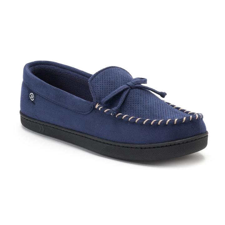 Men's Isotoner Ian Perforated Microsuede Moccasin Slippers, Size: Large, Blue Other