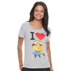 Juniors' Minions Heart Graphic Tee, Girl's, Size: Xs, Med Grey