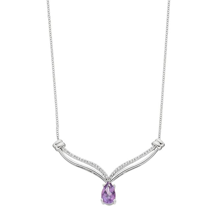 Sterling Silver 1/10 Carat T.w. Diamond & Amethyst Y Necklace, Women's, Size: 17, Purple