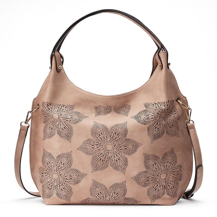 Mellow World Brienne Floral Perforated Hobo, Women's, Red