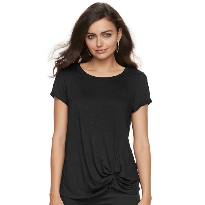 Women's Rock & Republic&reg; Ruched Scoopneck Tee, Size: Large, Black
