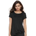 Women's Rock & Republic&reg; Ruched Scoopneck Tee, Size: Large, Black