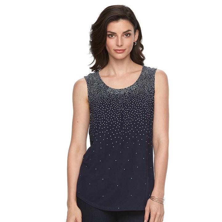 Women's Croft & Barrow&reg; Print Shirred Tank, Size: Large, Blue