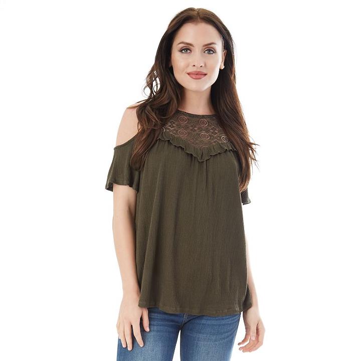 Juniors' Iz Byer California Crinkle Cold Shoulder Top, Teens, Size: Small, Dark Green
