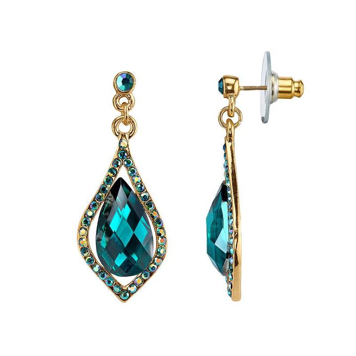 1928 Faceted Stone Caged Teardrop Earrings, Women's, Green